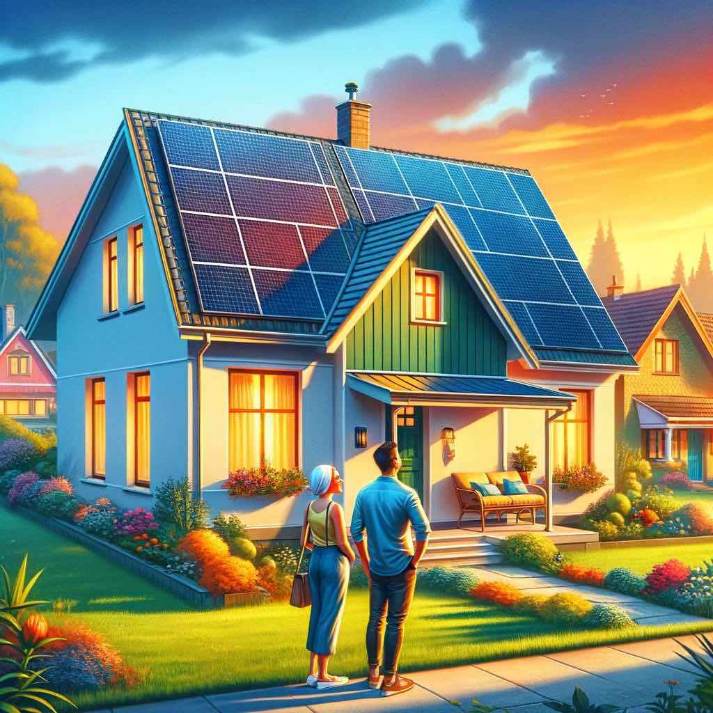 Hamilton home owners admiring their home with solar panels on the roof. Home owners looking at their home and admiring their solar panels.