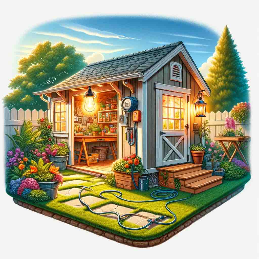 Image of a Back yard shed with power. Stack Electric