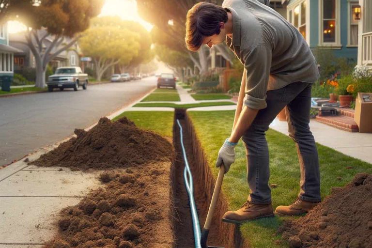 image of home owner digging in front yard