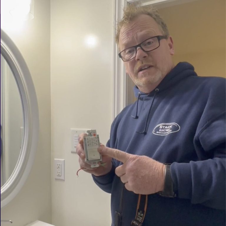 Bathroom exhaust fan installation with timer.