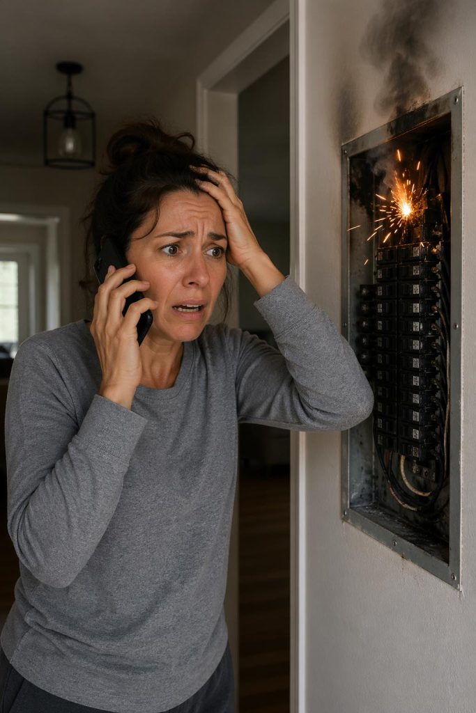 Worried homeowner with electrical emergency
