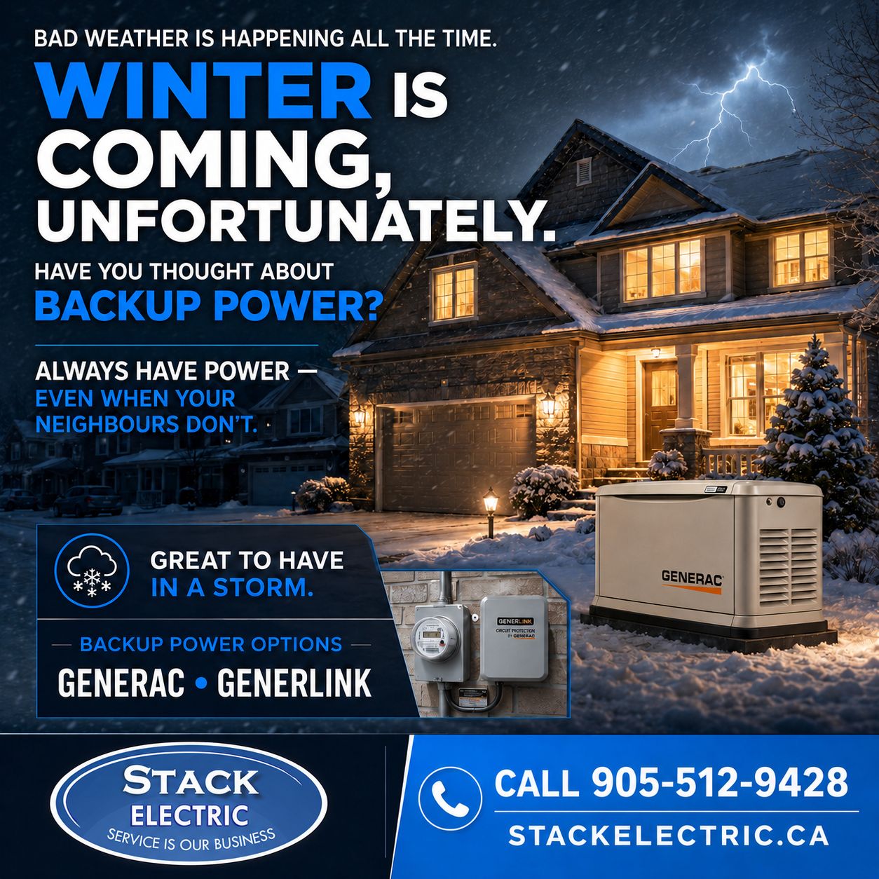 Winter home backup power with Generac and GenerLink